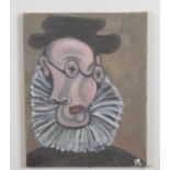 After Pablo Picasso, an unframed oil on canvas, head and shoulders portrait of Jaime Sabartes,