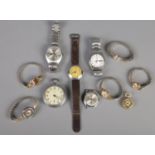 A quantity of mechanical wristwatches and pocket watches. Including gold plated & enamel ladies