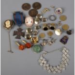 A quantity of mostly jewellery. Including cuff links, yellow metal screw back earrings, cameo