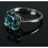 An art deco silver blue zircon ring. Size O. 3.34g. Tested as silver.