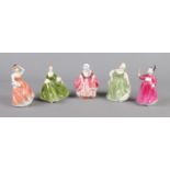 Five Royal Doulton and Coalport ladies including Andrea, Mary, Vanity, Fair Maiden and Goody Two
