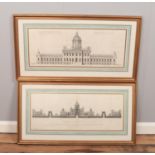 Two gilt framed architectural etchings, depicting "The Elevation of Castle Howard towards the