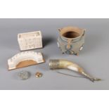 A quantity of collectable including CJ Howards building figures, Drinking Horn, Doulton Lambeth