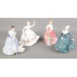 Four Royal Doulton lady figurines. Including Shirley HN2702, Alexandra HN3292, etc.