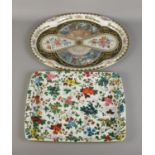 Two Daher Decorative Ware tin servings trays featuring floral designs. Including oval and