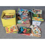 Three boxes of miscellaneous. Includes Dandy annuals, vintage games etc.