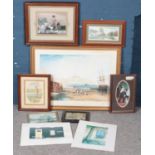 A quantity of pictures. Including large framed beach scene example, etc.