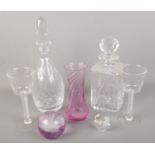 A quantity of glassware. Including modern air twist glasses, Edinburgh Crystal decanters,