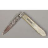 A Victorian fruit knife with mother of pearl scales and silver blade. Assayed Sheffield 1860 by