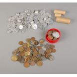 A box of assorted tokens including a large quantity of National Transport tokens.