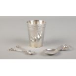 A collection of Scottish silver, to include Edinburgh toddy cup, caddy spoon topped with thistle and