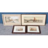 Four framed watercolour paintings; including three seascapes - one title 'Off Yarmouth' by Garman