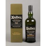 A boxed and sealed bottle of Ardbeg ten years old Single Islay Malt Scotch Whisky (70cl).