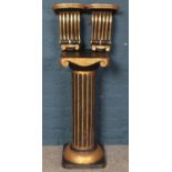 A black and gold painted wooden column, together with two matching wall brackets. Height of