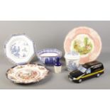 A small collection of assorted ceramics. To include Royal Doulton 'The Chatham' plate, Woodsware