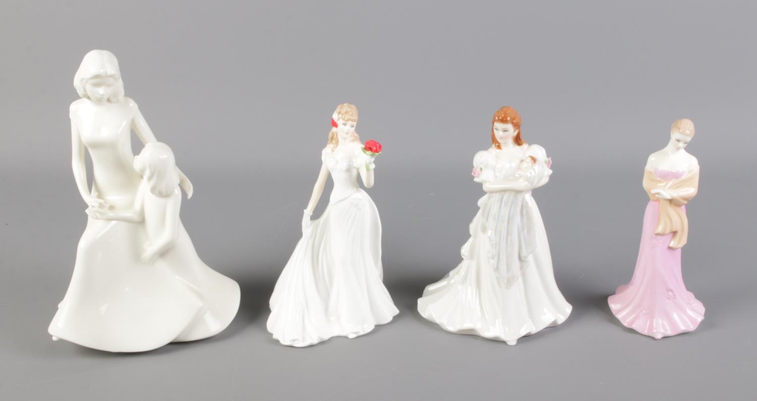 Four Royal Worcester figures with boxes. To include Special Day figures New Born and Bridesmaid,