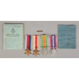 Four WWII medals and ribbons. Including The Defence Medal, War Medal, Africa Star, The 1939-1945