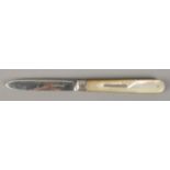 A Victorian fruit knife with mother of pearl scales and silver blade. Assayed Sheffield 1883 by