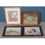 Four framed watercolour still life flowers and fruit. Including pair of H.Whelpdale examples, etc.