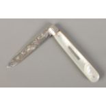 A Victorian fruit knife with mother of pearl scales and silver blade. Assayed Sheffield 1895 by