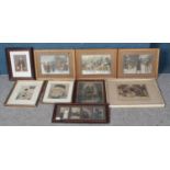 A quantity of framed prints and photographs including several antique family portraits. Also