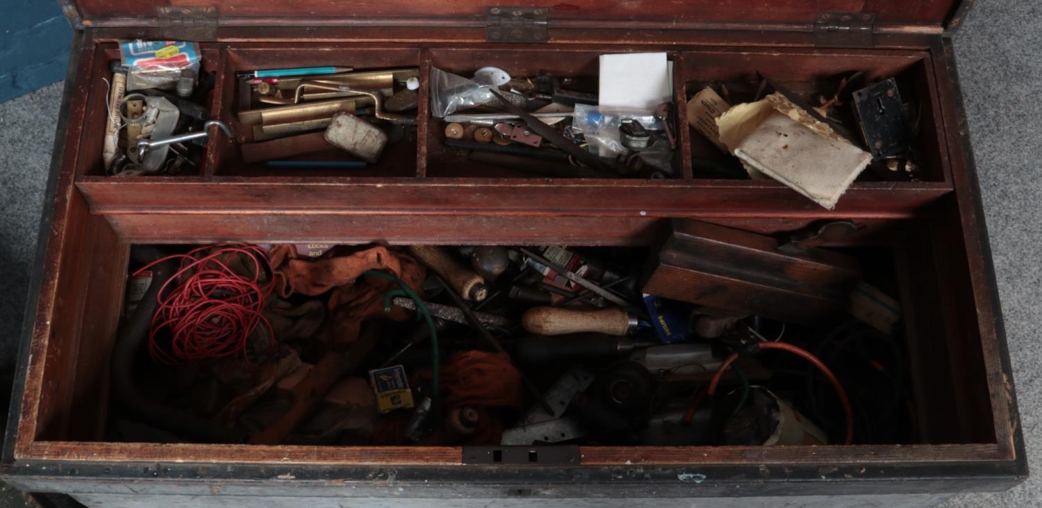 An engineers chest with contents of tools along with a vintage ammo crate. - Image 2 of 2