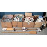Four boxes of miscellaneous. Including breweriana, cut glassware, rowing oars, cabinet plates,