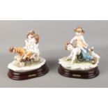 Two Capodimonte style figures by Berger depicting two children playing.