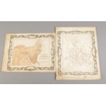 A pair of hand drawn and coloured maps singed Jane Edwards 1860. One titled Journeying of the
