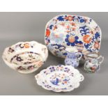 A collection of pottery. Includes Masons Mandarin bowl, Masons Japan Basket meat plate, two jugs and