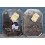 A pair of vintage mirrors advertising Player's Weights cigarettes. 35.5cm x 26cm.