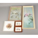 A quantity of paintings including Wand, Wardi, landscape miniatures and dried flower display.
