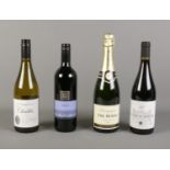 A quantity of wine including Cotes Du Rhone, Malbec, Chablis and a bottle of The House Chapagne.