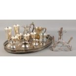 A collection of silverplated items. Includes serving tray, Valero and Pinder Bros goblets etc.