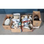 Six boxes of assorted ceramics to include Crown Devon Leaping Deer, Wedgwood, Royal Doulton and a