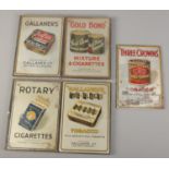 Five metal advertising signs for Gallaher Ltd cigarettes and tobacco.