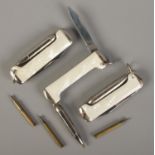 Three Richards folding pen knives with pen function.