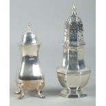 Two pieces of table silver; to include pierced top sugar shaker (assayed for London, 1937, by C J