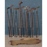 A quantity of vintage golf clubs. Including Geo Duncan Akros Model, Brassie, St Andrew Mashie, etc.