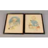 A pair of framed prints depicting young children. Entitled 'Little Mischief' and 'Caught!'.