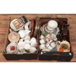 Two boxes of miscellaneous. Includes Royal Doulton, Wood & Sons Windsor tea set, crested ware etc.