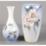 Two Royal Copenhagen vases decorated with flowers. Tallest 23.5cm.