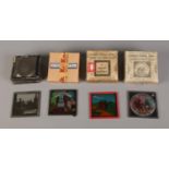 Three sets Victorian Magic Lantern slides including 'Sweep & Whitewasher', 'A Country Courtship' and