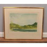 A William Russell Flint print in gilt frame depicting river landscape, signed in pencil lower