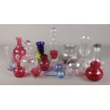 A good collection of glassware. Includes decanters, Victorian cranberry glass, art glass etc.