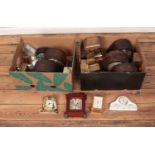 Two boxes of assorted clocks to include Mantel, Carriage and Aynsley example.