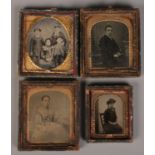 Four 19th century miniature daguerreotype/ambrotype portraits.