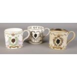 Three Wedgwood commemorative mugs designed by Richard Guyatt. Commemorating the silver jubilee and