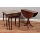 A nest of three mahogany tables along with a small drop leaf occasional table.