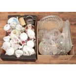 Two boxes of miscellaneous. Includes Queen Anne and Gladstone bone china teawares, Hamilton